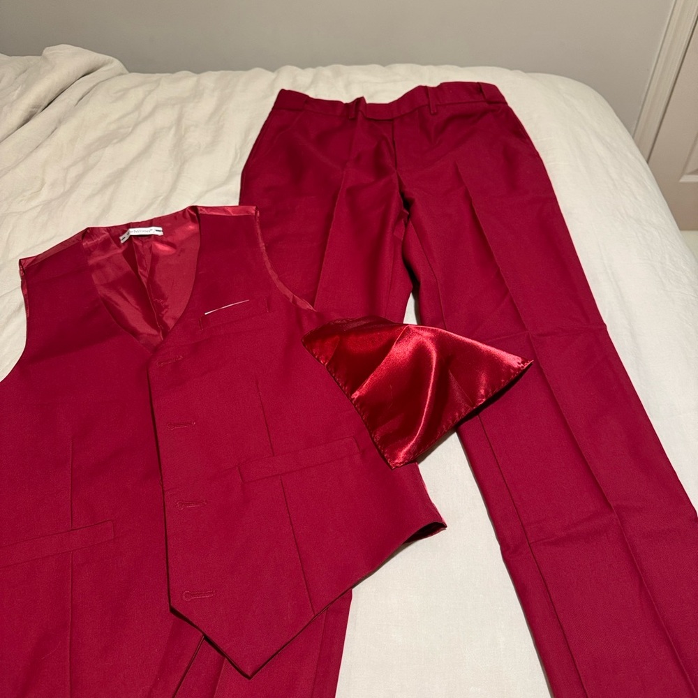Elegant Men's Red Dress Pants and Vest
